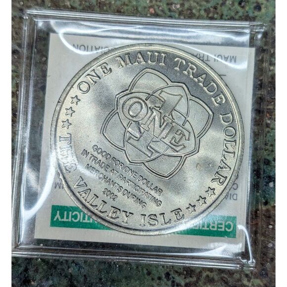 2002 Maui Trade Dollar – Whale & Dolphin Design, COA, Hawaii Token, Uncirculated - Picture 2 of 3